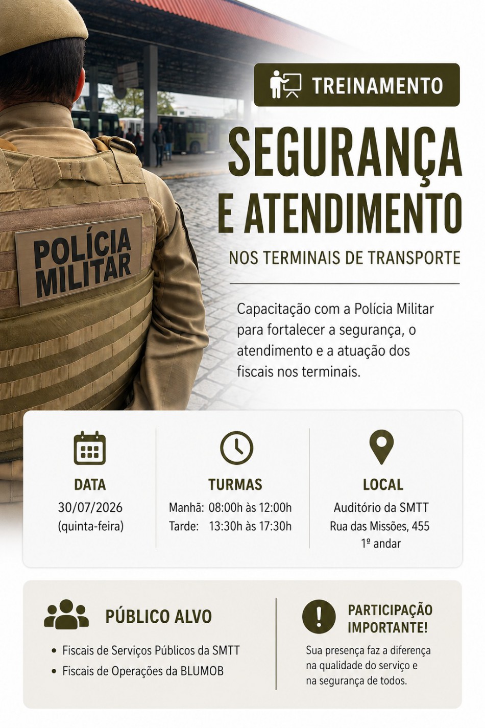 Polícia Militar capacita fiscais para atuação nos terminais urbanos de Blumenau