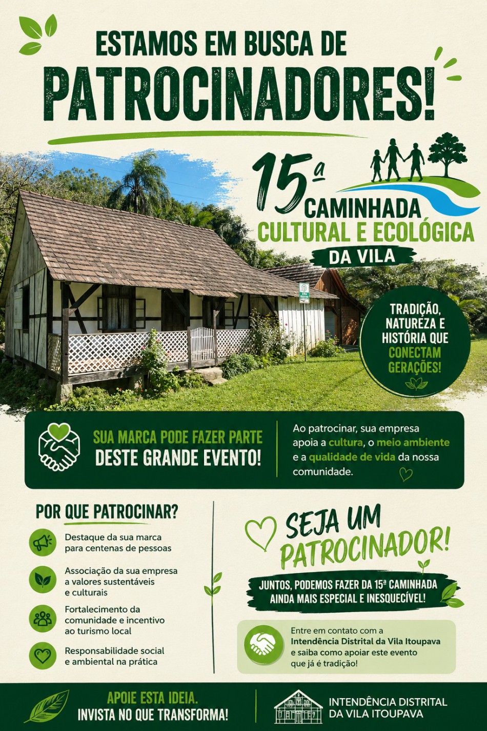 Abertas inscrições para patrocinadores da 15ª Caminhada Cultural e Ecológica da Vila Itoupava