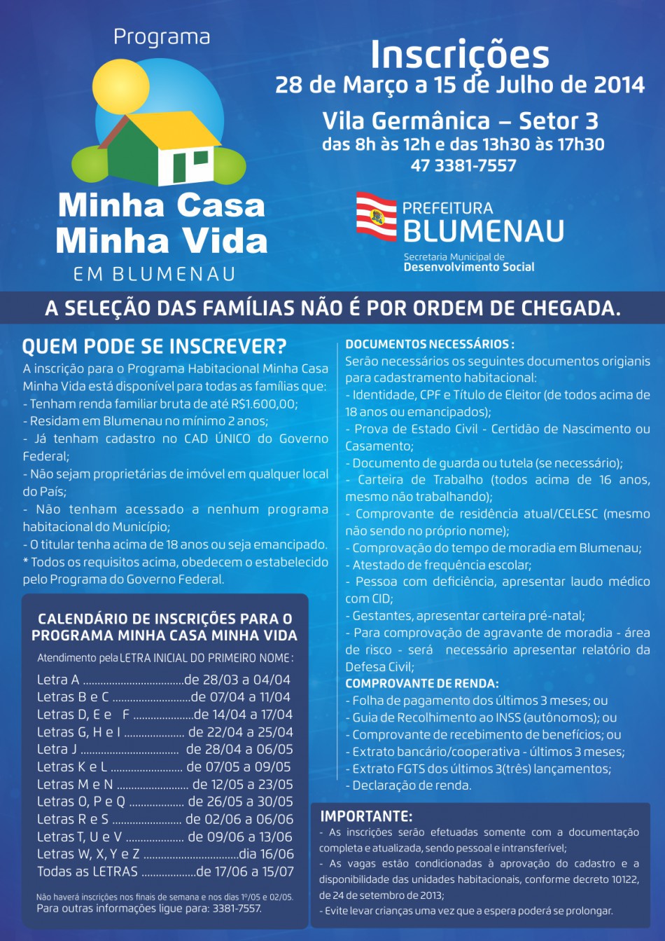Inscrições do Minha Casa Minha Vida abrem segunda para letras D, E e F