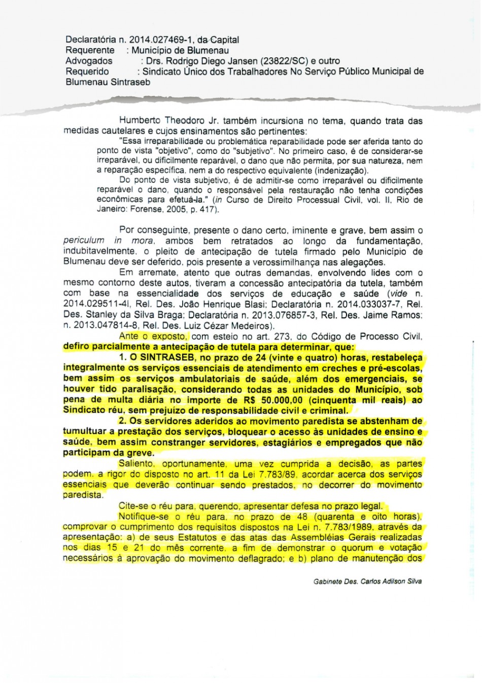 Tribunal de Justiça dá ganho de causa ao Município e determina retorno ao trabalho