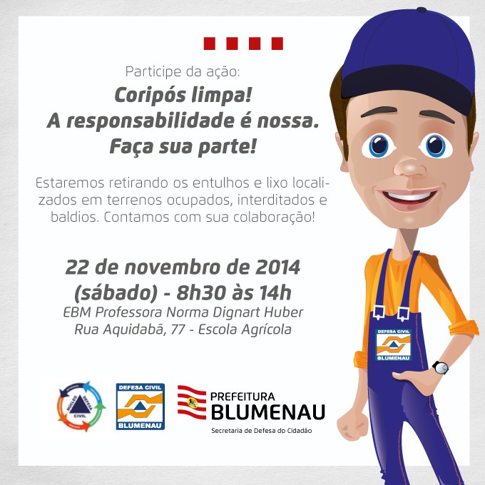 Neste sábado, dia 22, tem mutirão de limpeza na Coripós