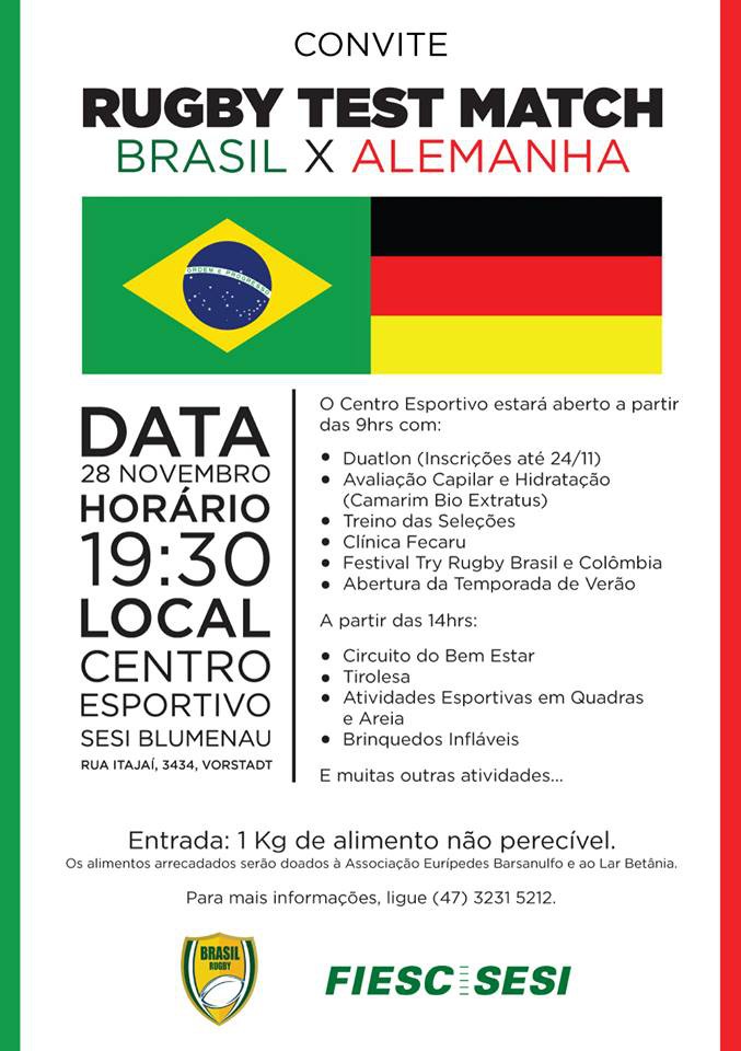 Blumenau sedia amistoso internacional de Rugby