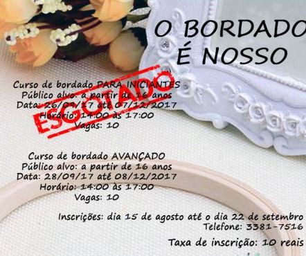 Restam poucas vagas para curso de bordado