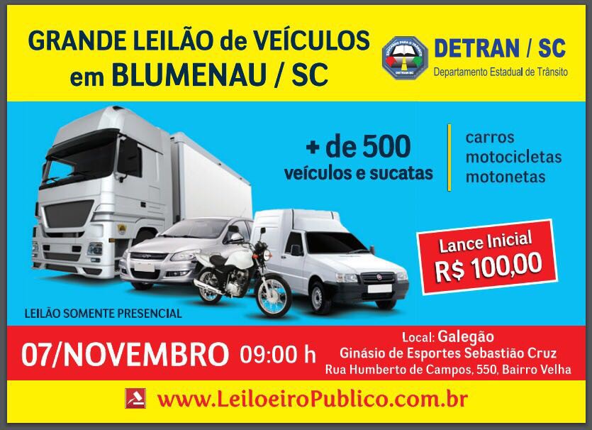 Blumenau receberá leilão de veículos e sucatas em novembro