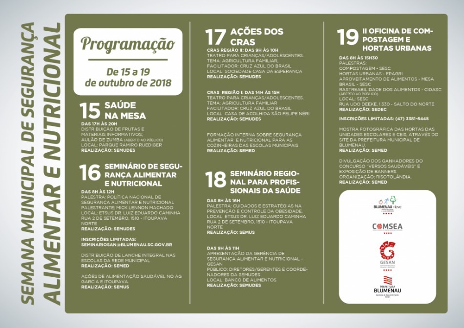 Semana de Segurança Alimentar e Nutricional inicia nesta terça, dia 16