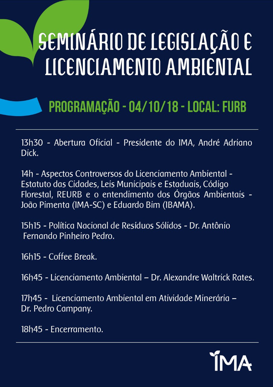 Faema firma parceria técnica com o IMA em Seminário de Legislação e Licenciamento Ambiental
