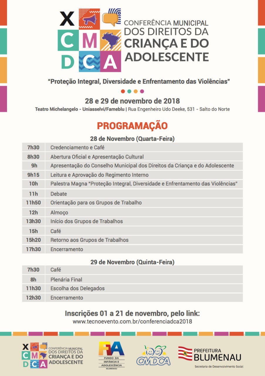 Inscrições seguem abertas para a X Conferência Municipal dos Direitos da Criança e do Adolescente