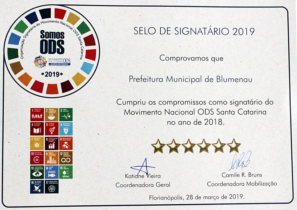 Prefeitura recebe certificação do Movimento Nacional ODS