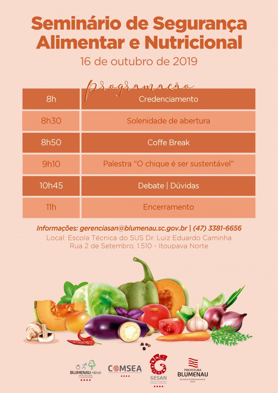 Inscrições para o Seminário de Segurança Alimentar e Nutricional seguem até o dia 9
