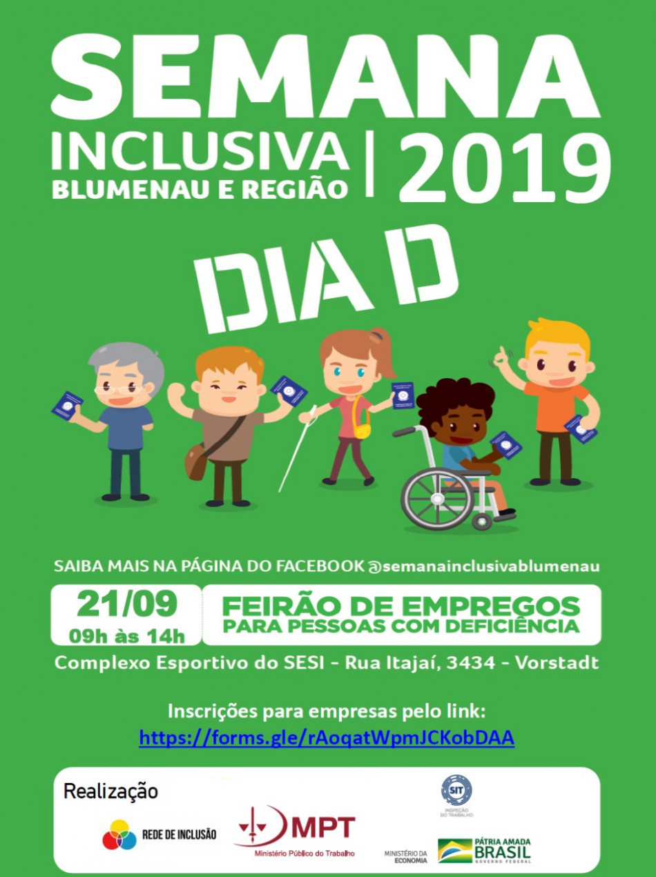 Blumenau terá Feirão de Empregos para Pessoas com Deficiência e Reabilitados