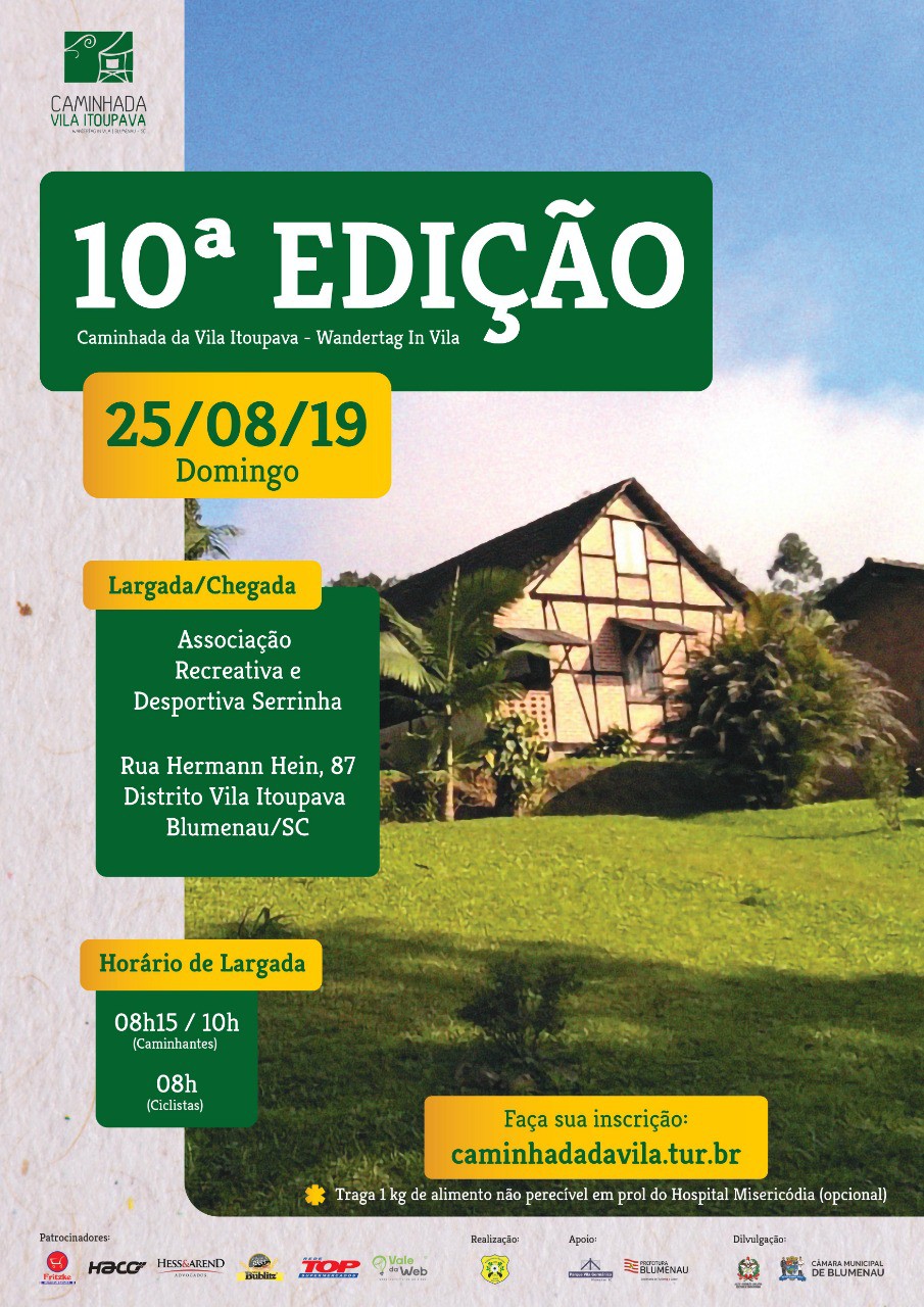 Inscrições para a Caminhada da Vila Itoupava seguem até sexta-feira