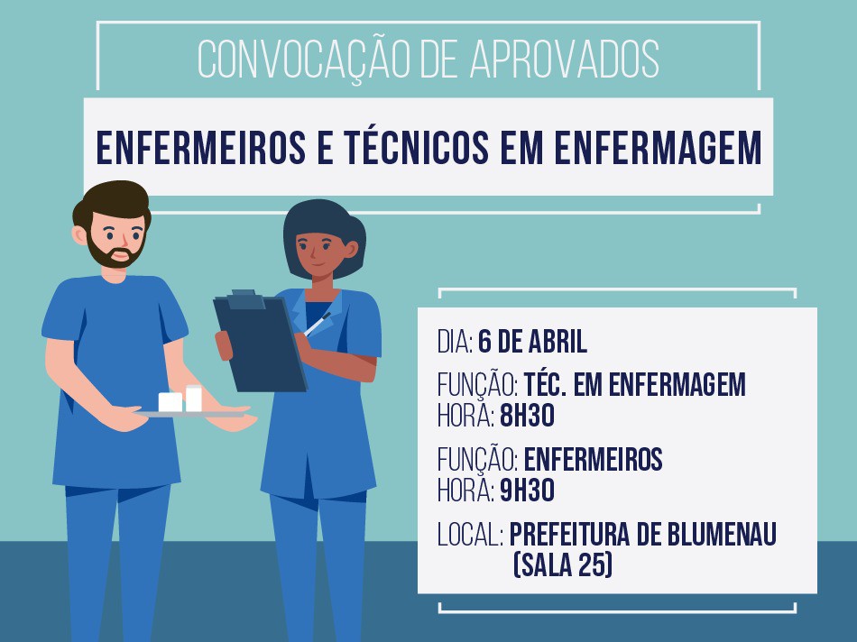 Prefeitura de Blumenau convoca enfermeiros e técnicos em enfermagem aprovados em processo seletivo