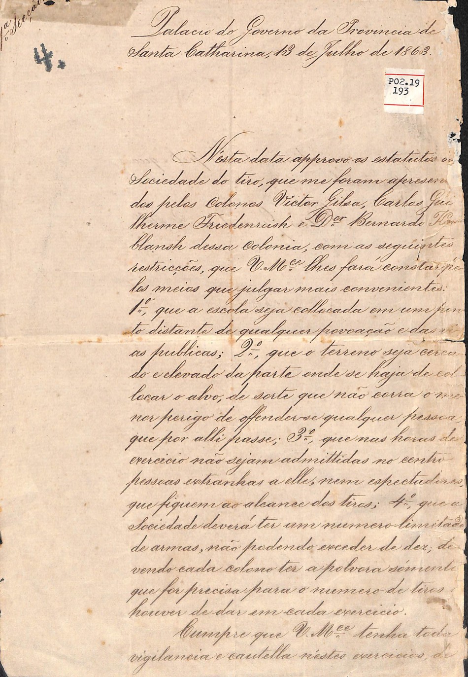 Memória Digital: Regulamento da colônia