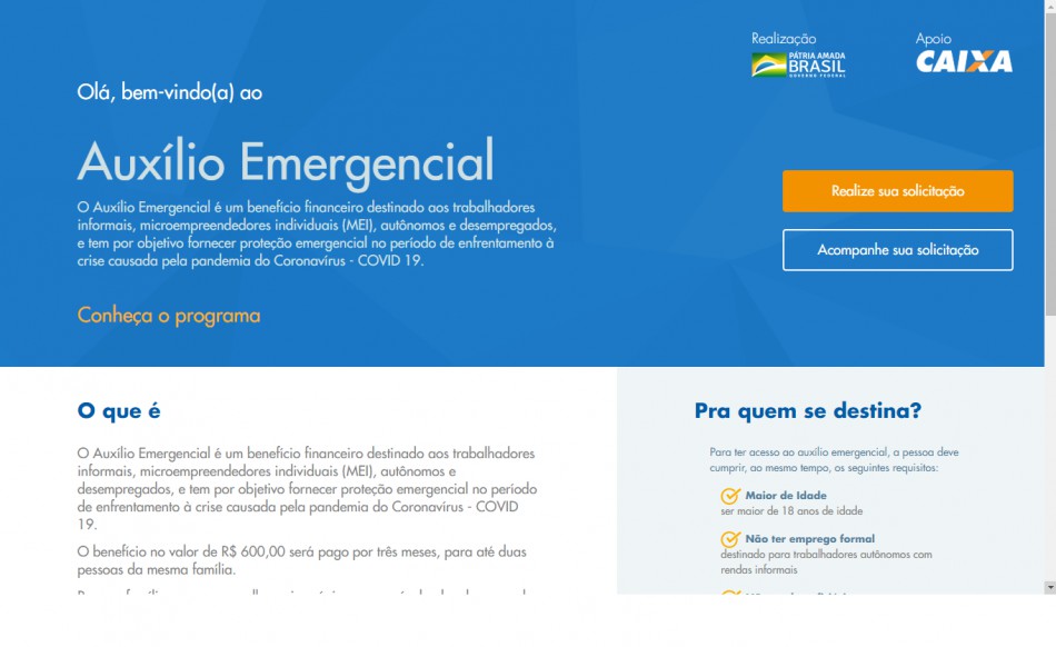 Auxílio emergencial já está disponível para cadastros em site e aplicativos