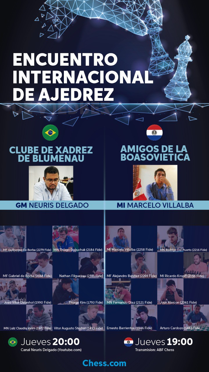 Enxadristas de Blumenau enfrentam time do Paraguai em partida on-line
