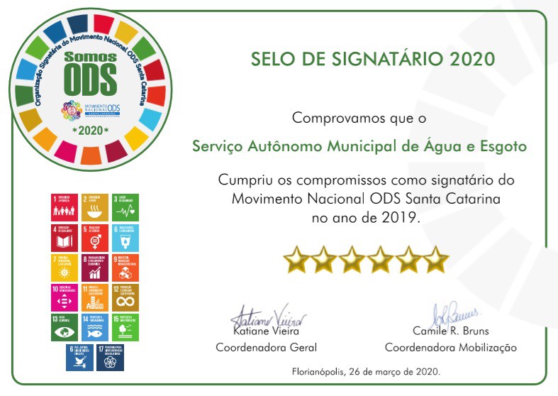 Samae recebe 6 estrelas como signatário da ODS