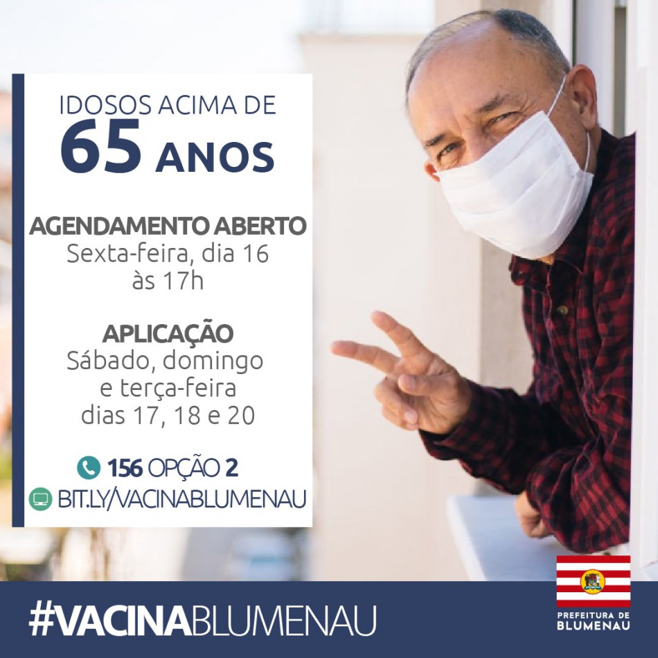 Prefeitura abre agendamento para vacinação contra Covid-19 em idosos acima dos 65 anos