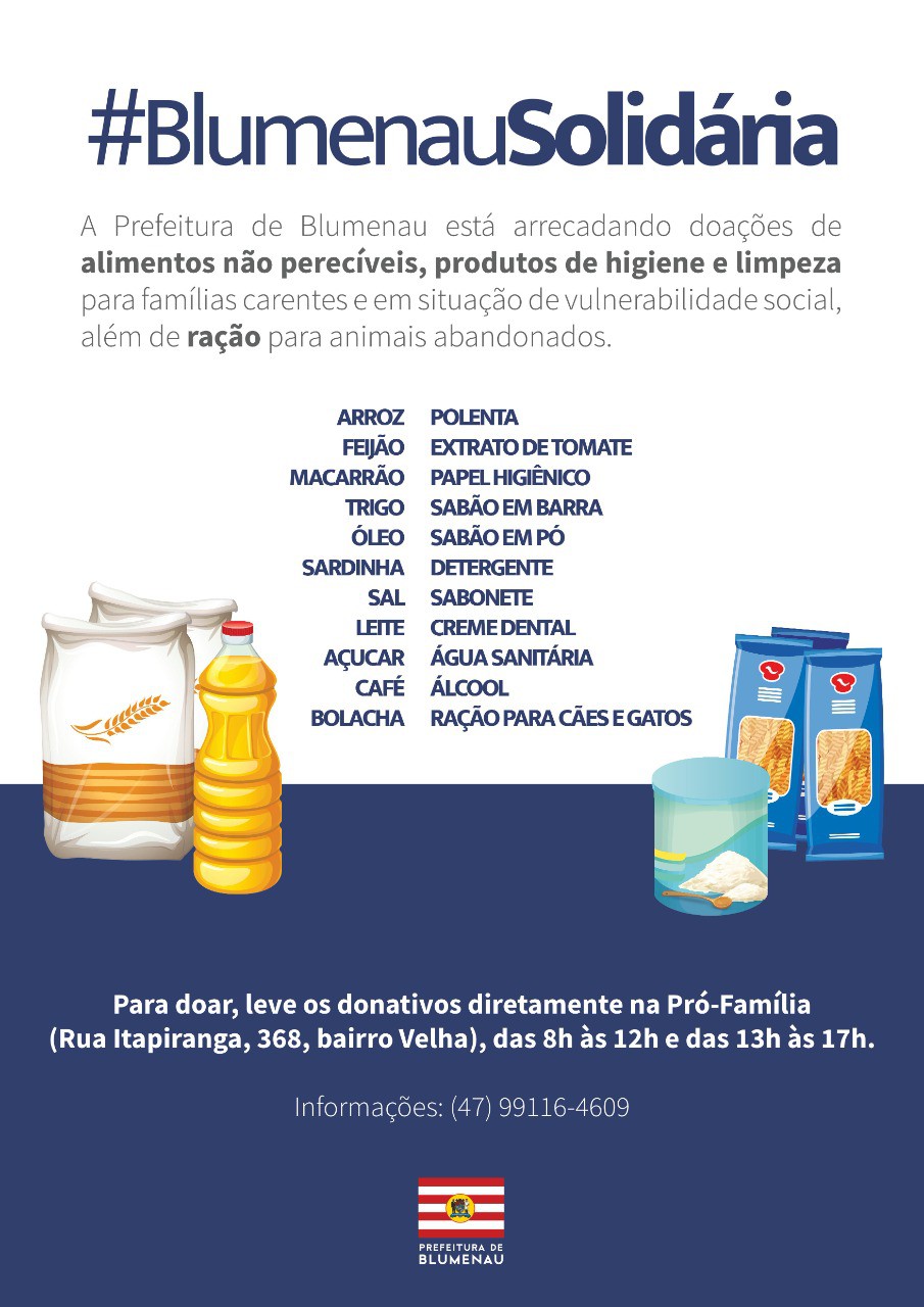 Prefeitura continua arrecadação de donativos na Vila Germânica neste final de semana