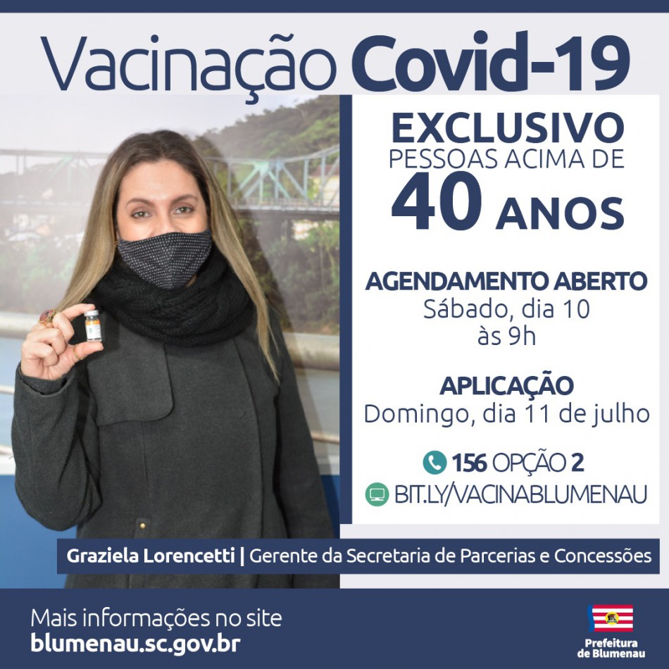 Blumenau abre agenda de vacinação contra a Covid-19 exclusiva para pessoas acima dos 40 anos 