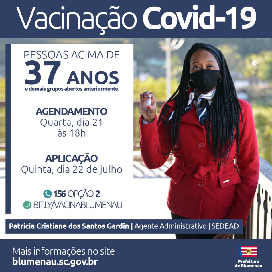 Blumenau reabre agendamento da vacina contra a Covid-19 para pessoas acima dos 37 anos e trabalhadores da indústria