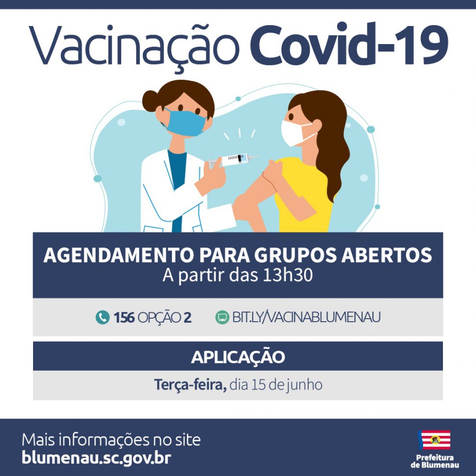 Prefeitura de Blumenau reabre agenda de vacinação contra a Covid-19 para pessoas acima dos 53 anos	
