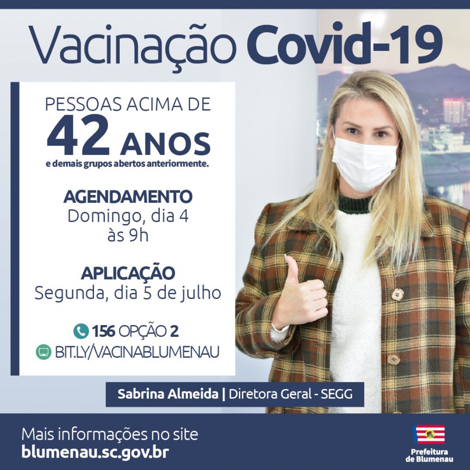 Blumenau abre agenda de vacinação contra a Covid-19 para pessoas acima dos 42 anos