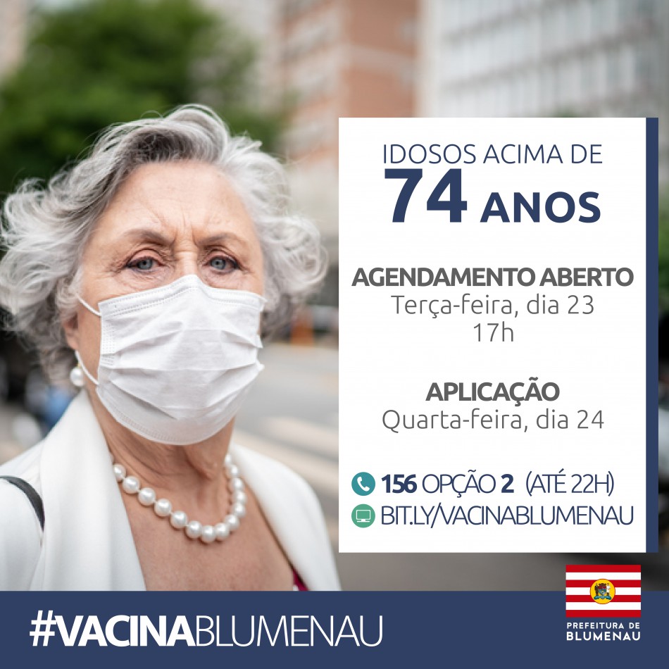 Prefeitura reabre agendamento para vacinação contra Covid-19 de idosos acima de 74 anos