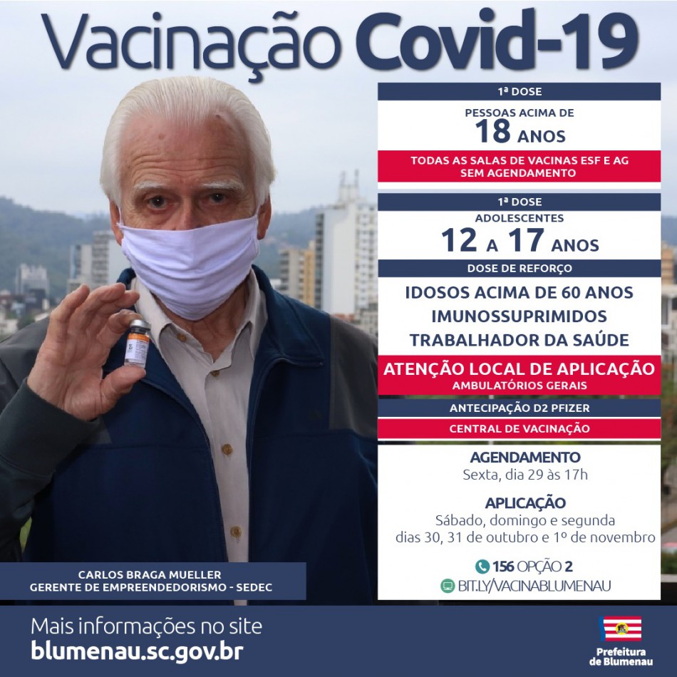 Blumenau reabre agendamento da vacina contra a Covid-19 para vários grupos