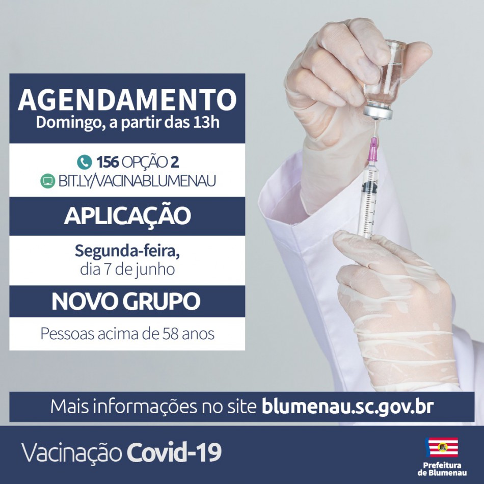 Prefeitura de Blumenau amplia vacinação contra a Covid-19 para pessoas com 58 anos ou mais