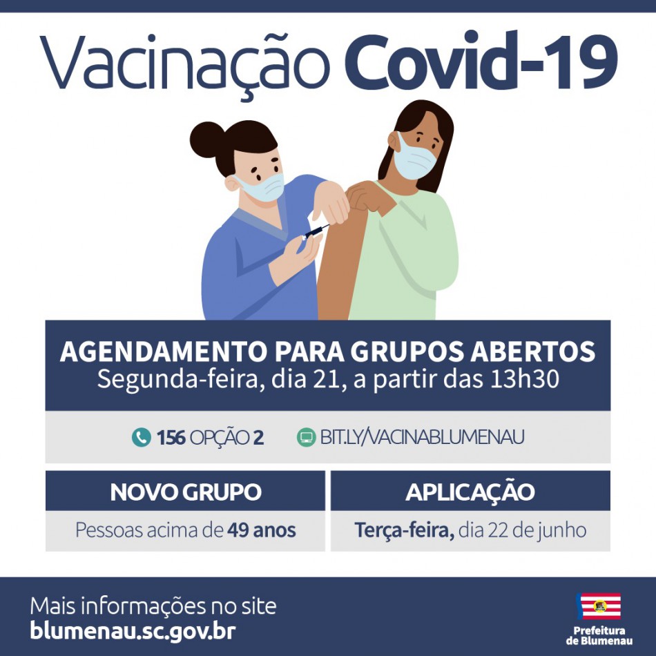 Prefeitura de Blumenau abre vagas para vacina contra a Covid-19  em pessoas acima dos 49 anos