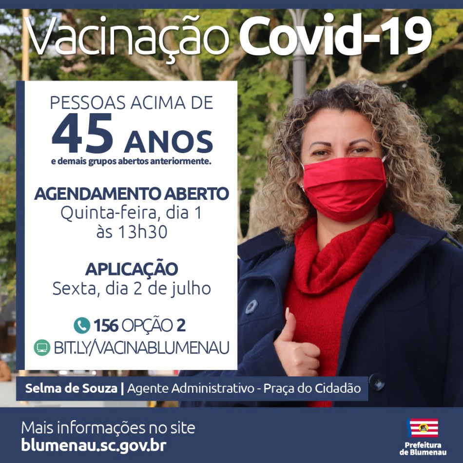 Blumenau reabre agenda de vacinação contra a Covid-19 para pessoas acima dos 45 anos