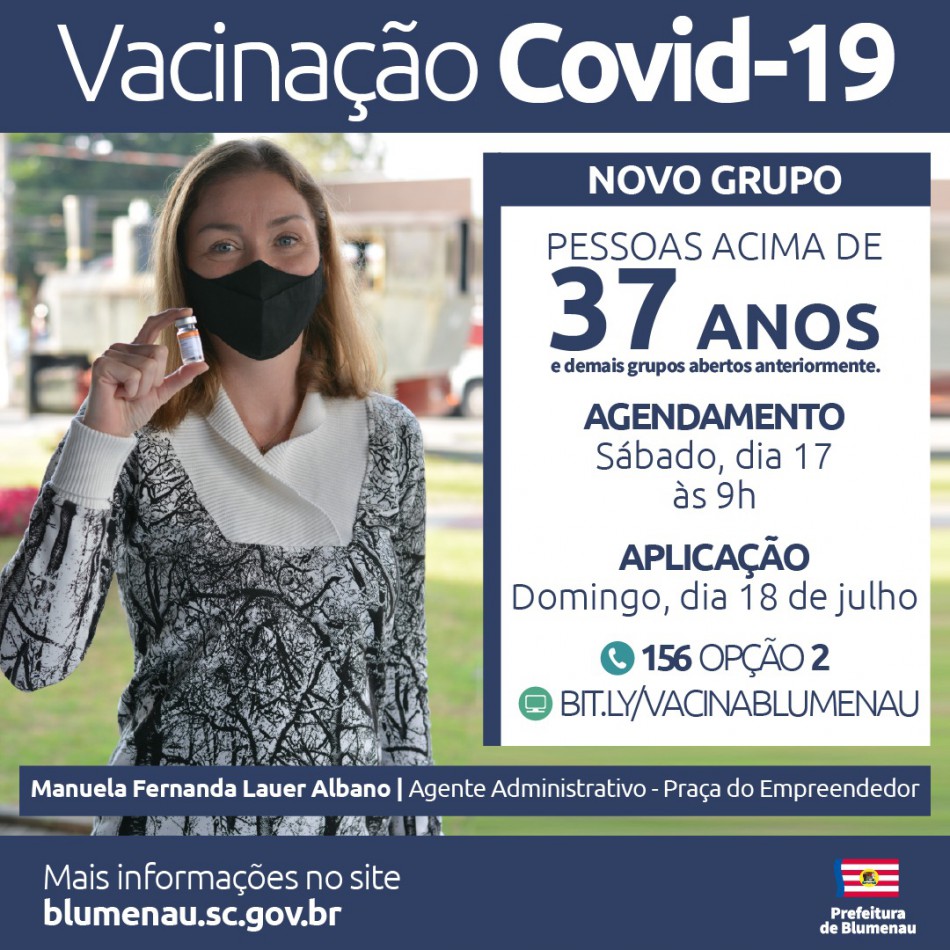 Blumenau amplia vacinação contra a Covid-19 para pessoas acima dos 37 anos e trabalhadores da indústria