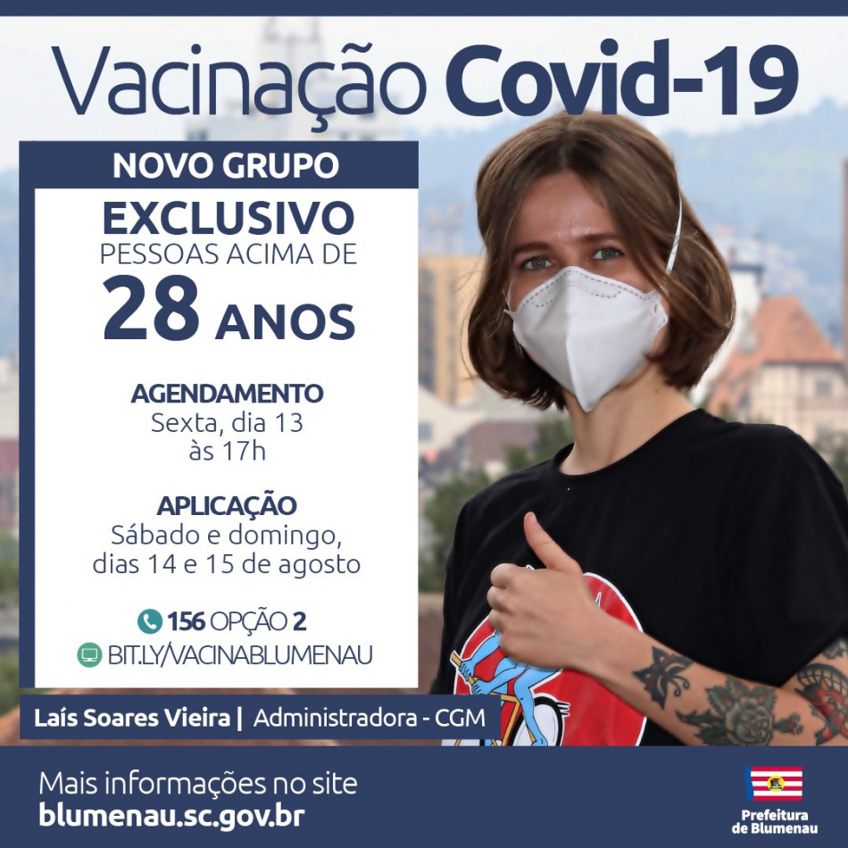 Blumenau amplia agendamento da vacina contra a Covid-19 para pessoas acima dos 28 anos