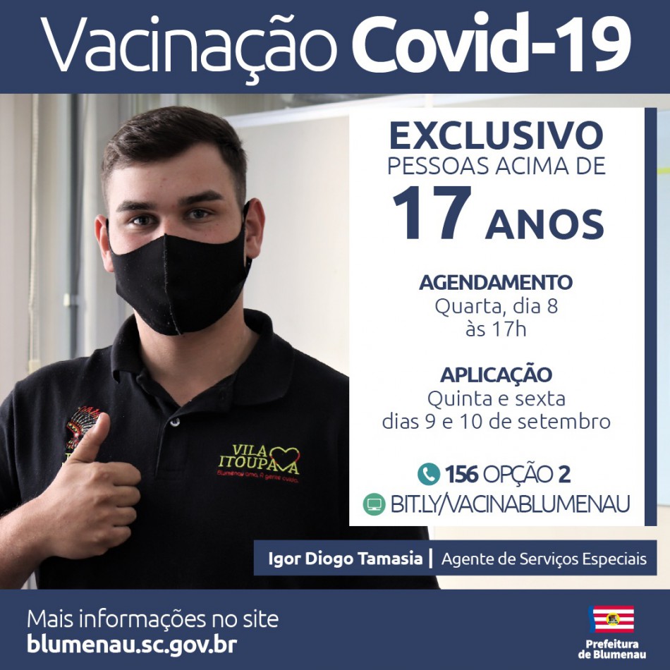 Blumenau reabre agendamento da vacina contra a Covid-19 para pessoas acima dos 17 anos