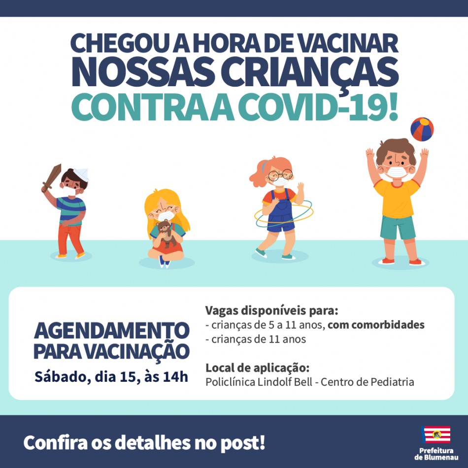 Covid-19: Blumenau inicia agendamento para vacinar crianças com comorbidades, deficiências e 11 anos de idade