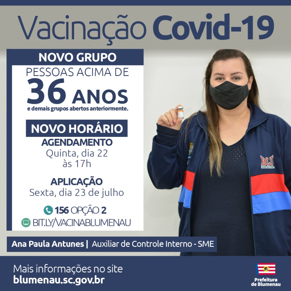 Blumenau abre agendamento da vacina contra a Covid-19 para pessoas acima dos 36 anos