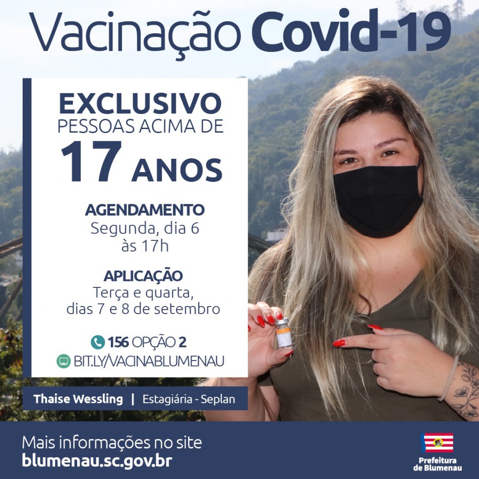 Blumenau reabre agendamento da vacina contra a Covid-19 para pessoas acima dos 17 anos