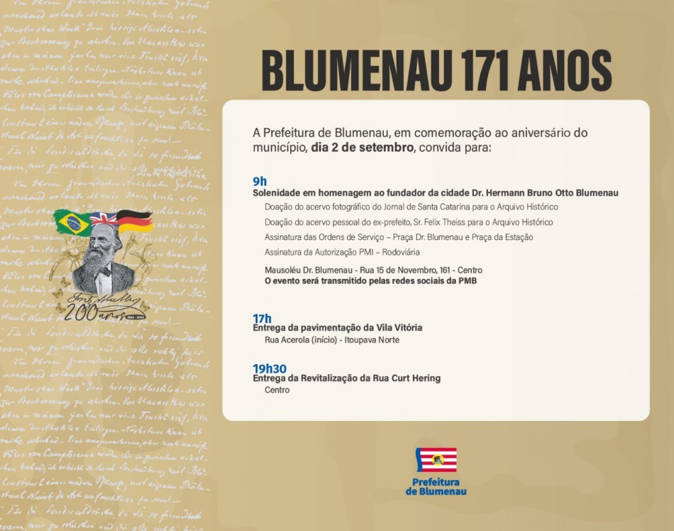 Prefeitura de Blumenau entrega importantes obras no aniversário da cidade