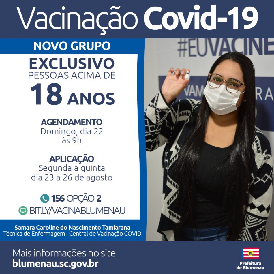 Blumenau amplia agendamento da vacina contra a Covid-19 para pessoas acima dos 18 anos