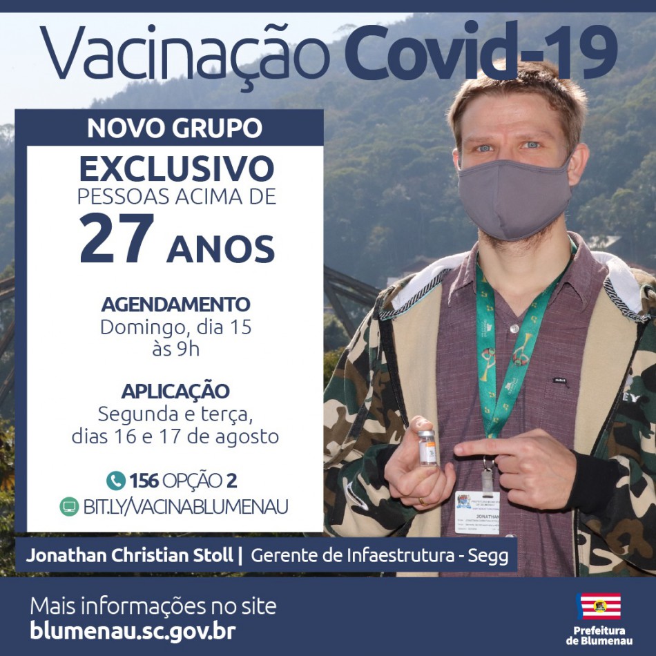 Blumenau amplia agendamento da vacina contra a Covid-19 para pessoas acima dos 27 anos