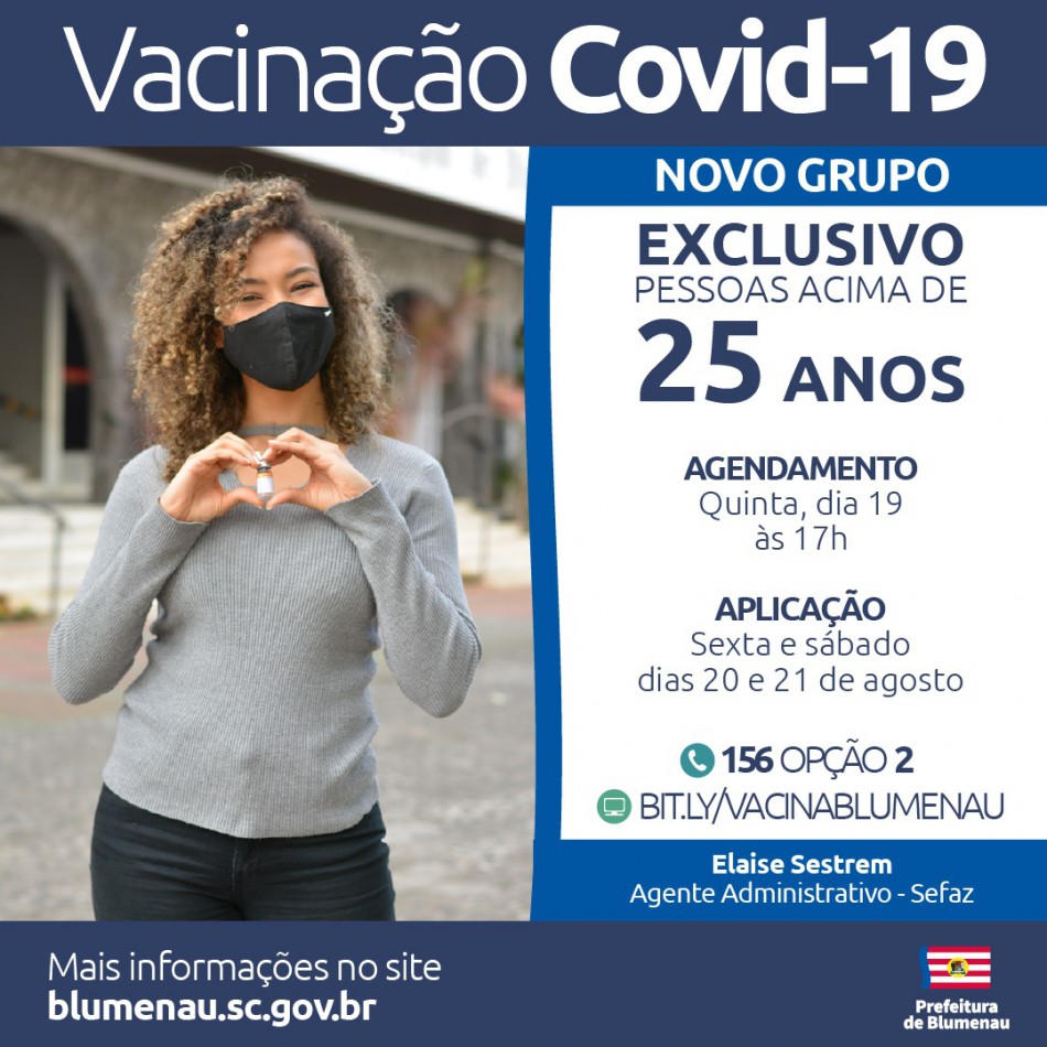 Blumenau amplia agendamento da vacina contra a Covid-19 para pessoas acima dos 25 anos