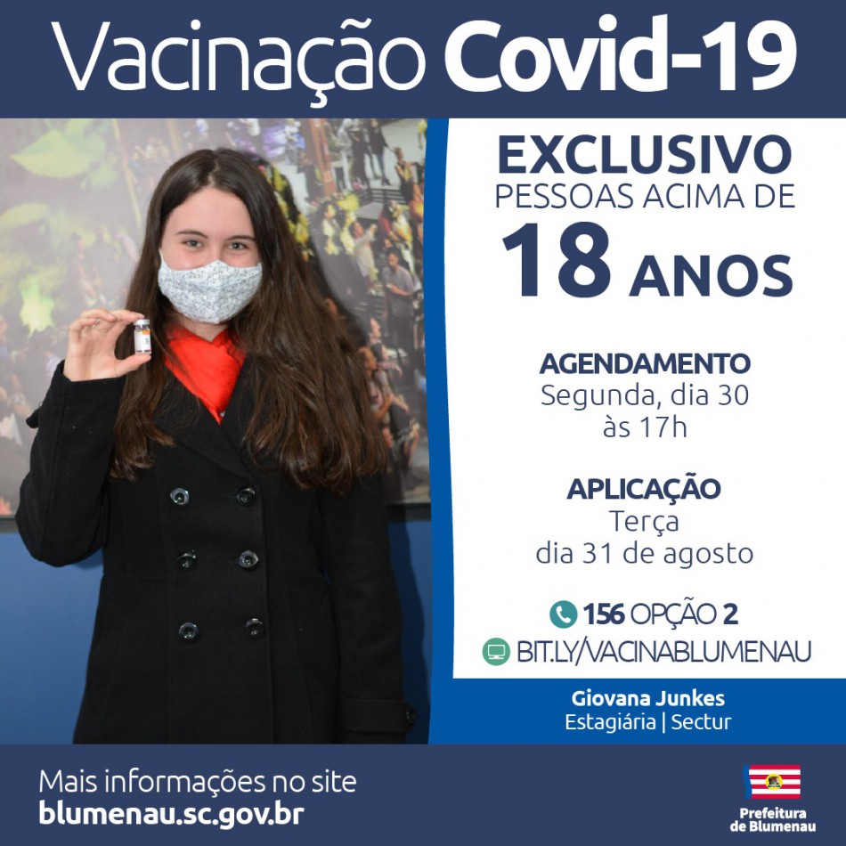 Blumenau reabre agendamento da vacina contra a Covid-19 para pessoas acima dos 18 anos