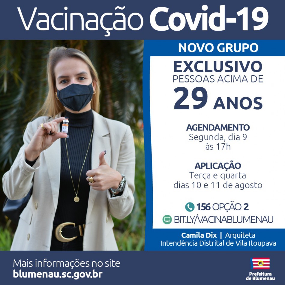 Blumenau amplia agendamento da vacina contra a Covid-19 para pessoas acima dos 29 anos