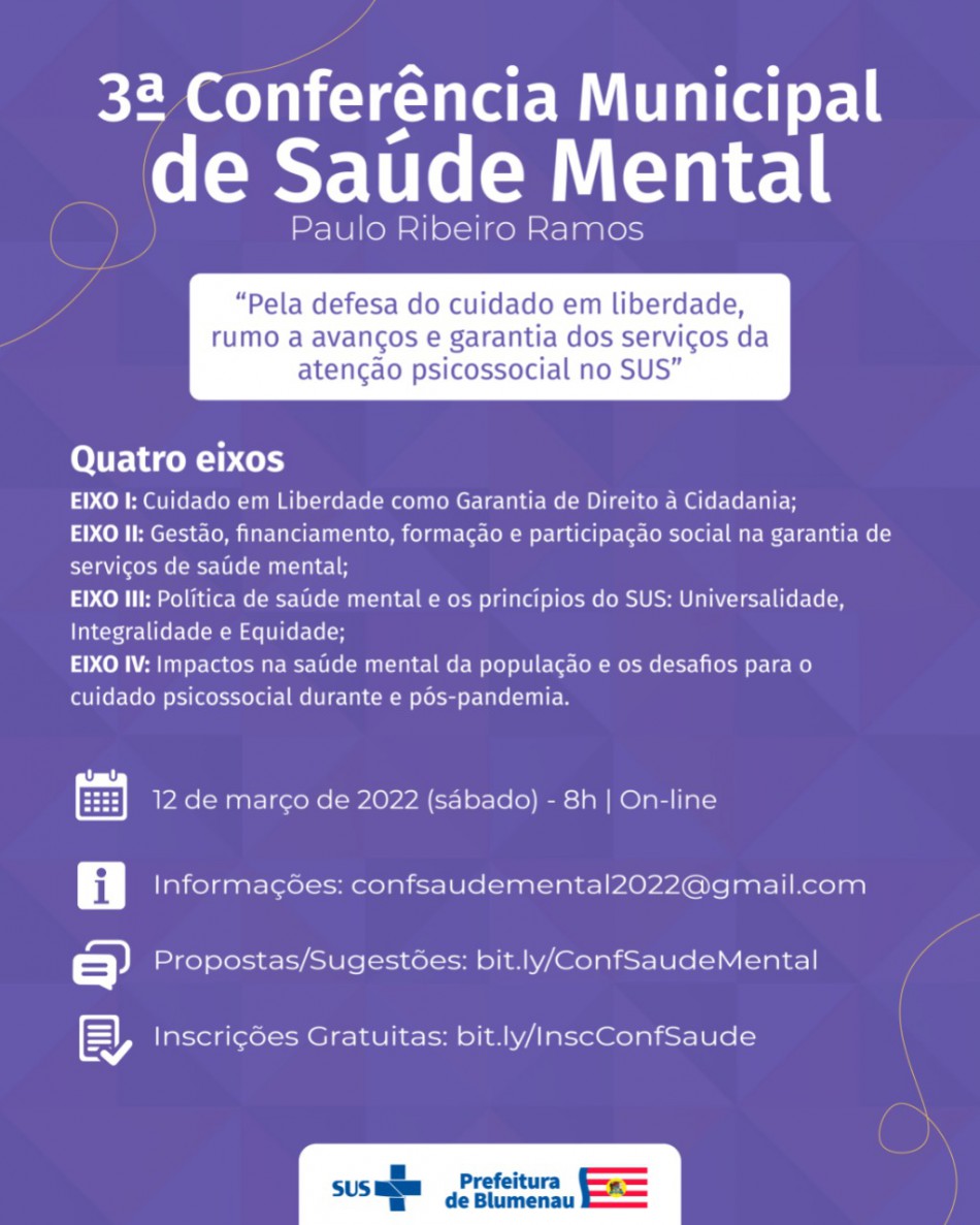 3ª Conferência Municipal de Saúde Mental é adiada para março e ocorrerá de forma on-line