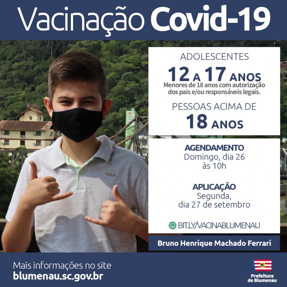 Blumenau reabre agendamento da vacina contra a Covid-19 para pessoas acima de 12 anos e população adulta
