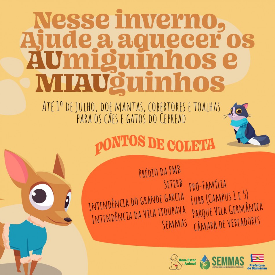 Campanha do Agasalho Animal a todo vapor em Blumenau