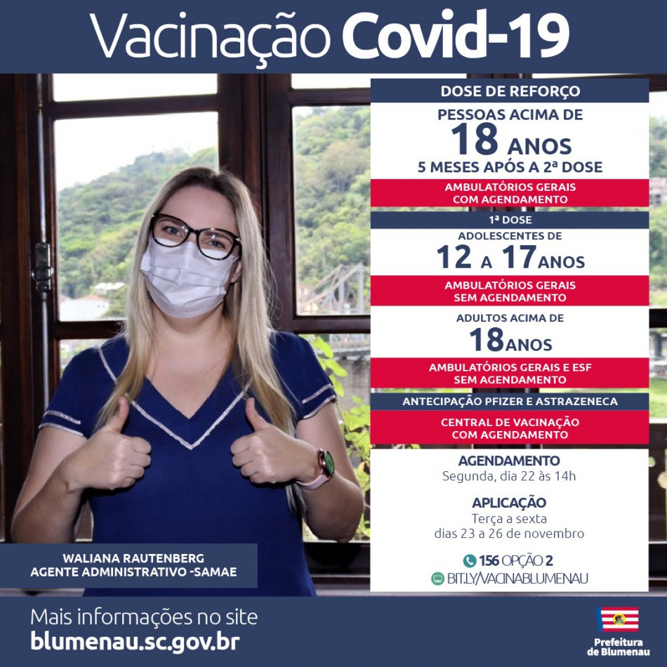 Blumenau reabre agendamento da vacina contra a Covid-19 e disponibiliza vagas sem agendamento para grupos específicos