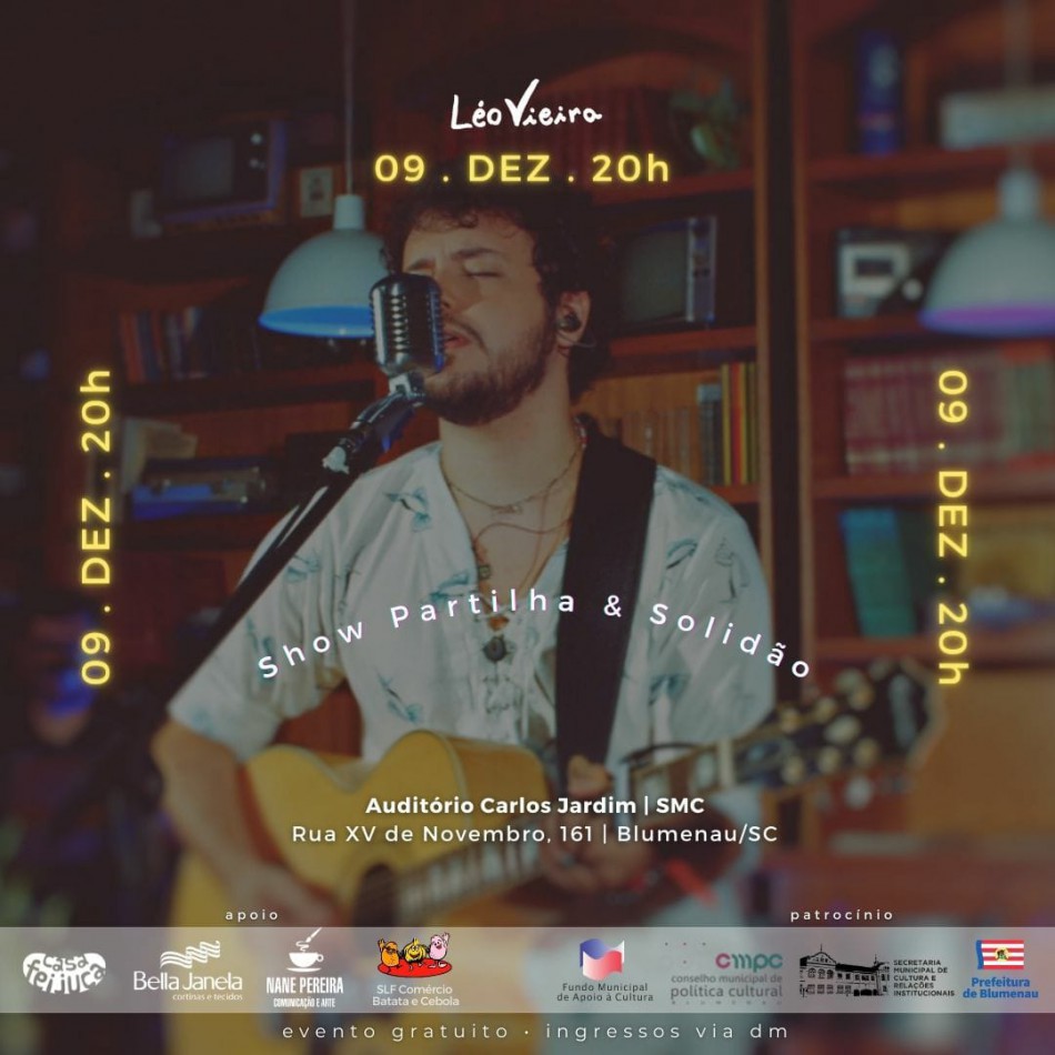 Cantor e compositor Léo Vieira lança álbum na SMC na próxima quinta, dia 9