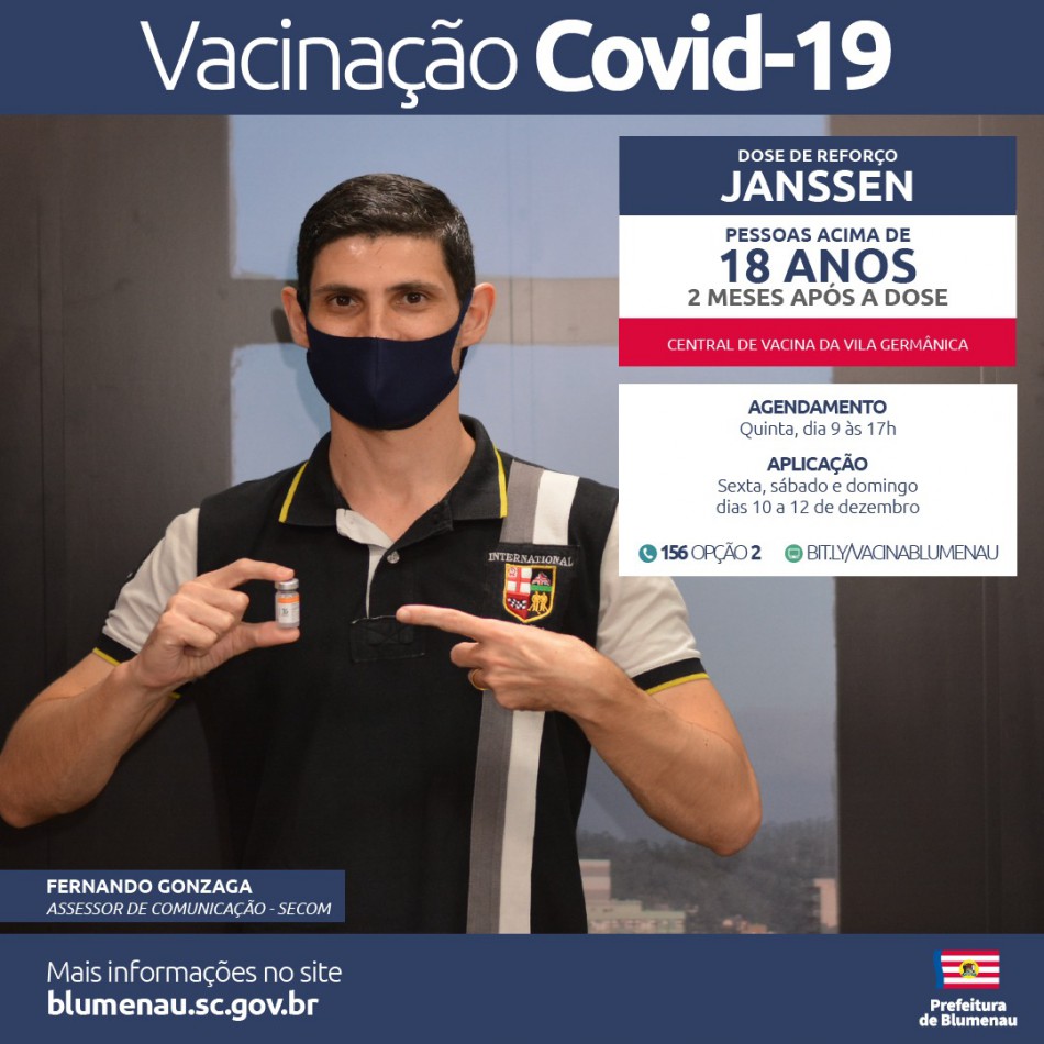 Prefeitura de Blumenau disponibiliza agendamento da dose de reforço da Janssen