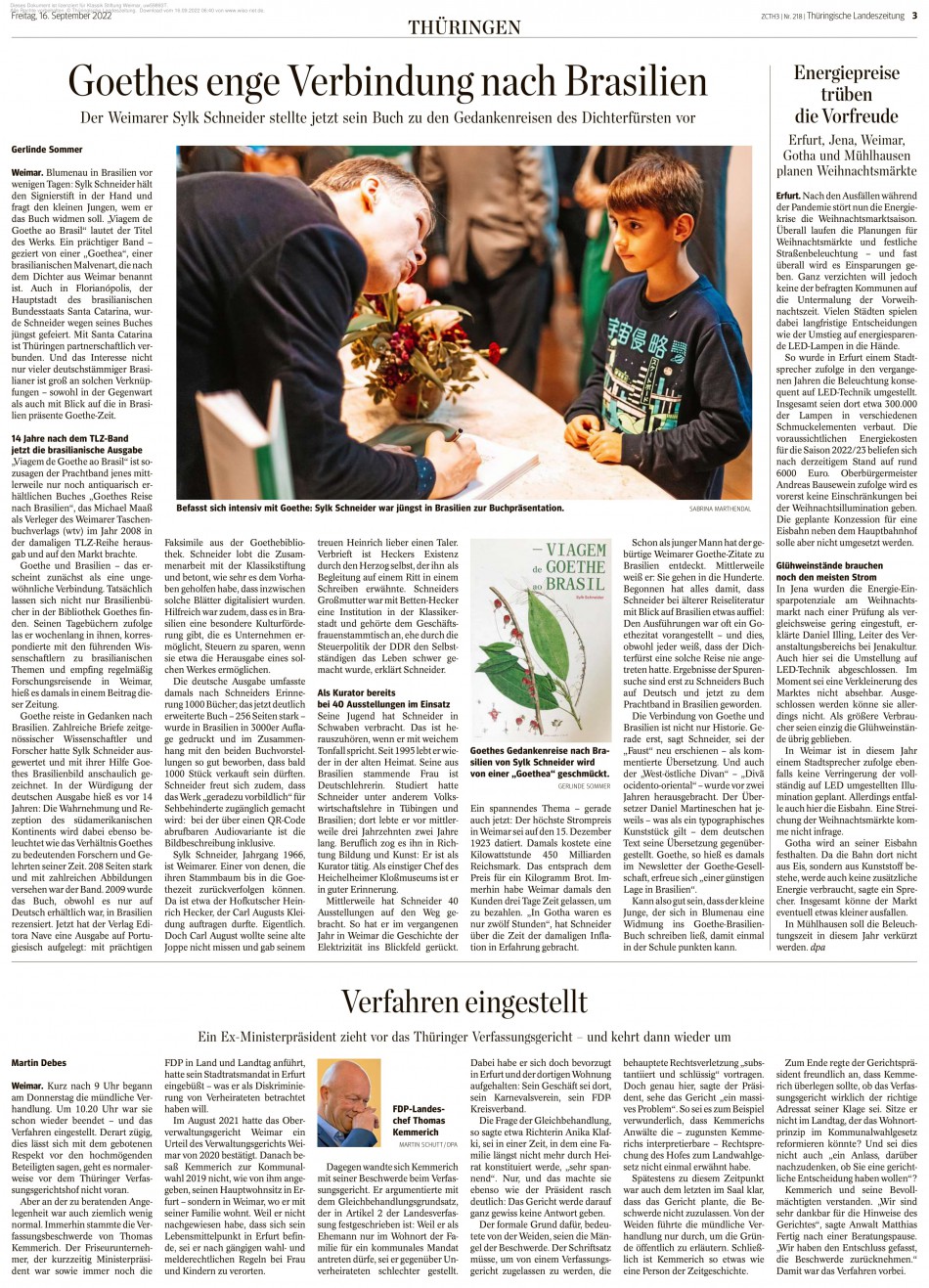 Jornal alemão destaca livro sobre viagem de Goethe ao Brasil